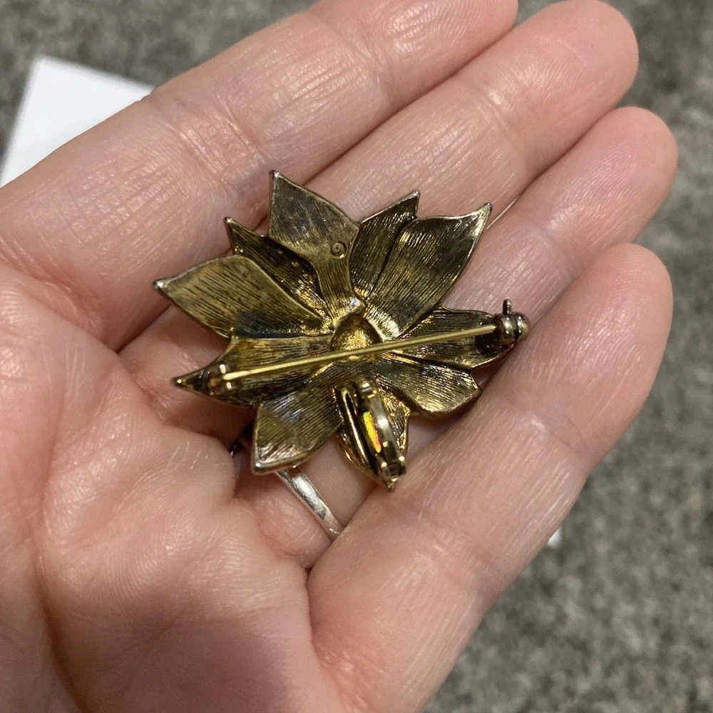 2552‎ AVON vintage sparkle poinsettia Colgante Pendant / pin White Christmas